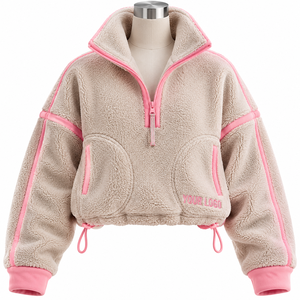 Manteau court en polaire douce pour femme, style ceinture, patchwork, fermeture éclair intégrale, confortable, collection hiver 2027, haute qualité - Product Image 1