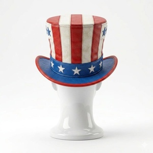 Sombrero de copa con diseño de bandera estadounidense, con estrellas y rayas, en rojo, blanco y azul, estilo cuero - Product Image 2