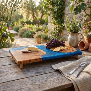 Planche à découper en bois et résine à motif vague océanique, épaisseur 2,0 cm, compatible lave-vaisselle, pour servir le fromage et les charcuteries - Product Image 6