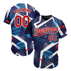 Maillot de baseball personnalisé rouge, blanc et bleu, sublimation, chemise d'équipe à manches courtes entièrement boutonnée pour hommes, nom et numéro personnalisés, 100% personnalisable - Product Image 6