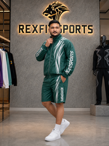 ชุดแจ็คเก็ตและกางเกงขาสั้นไนลอนสีเขียวป่าสำหรับผู้ชาย REXFIT SPORTS 2026 แบบสั่งทำพิเศษ น้ำหนักเบา ซิปเต็มตัว เหมาะสำหรับออกกำลังกาย ฟิตเนส วิ่ง - Product Image 4