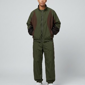 Ensemble de survêtement pour homme vert olive, manches longues, fermeture éclair, décontracté, color block, col montant, coupe-vent, pour l'automne - Product Image 1
