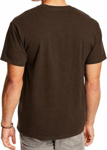 Men's Brown Short Sleeve O-Neck Knitted Casual T-<b>Shirt</b> Regular Fit Solid Color <b>Pocket</b> Front Polyester Jersey Fabric Breathable - Product Image 4