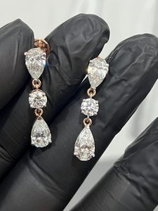 Vintage IGI Certified 5 Ct Lab Grown White Diamond Filled Pear Cut 14K <b>Gold</b> Plated <b>Dangle</b> <b>Earrings</b> for Women - Product Image 5