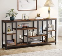 Table console moderne en bois avec étagères de rangement en métal, design industriel, meubles de salon, décoration d'entrée