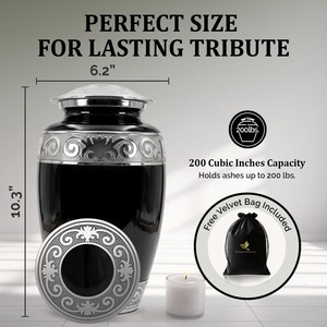 Black Silver Memorial Cremation Urn For Human Ashes Large Capacity Decorative Funeral <b>Keepsake</b> Urn With Secure Lid - Product Image 2