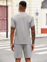 Ensemble décontracté deux pièces pour homme, personnalisable, respirant, en tricot uni 100% polyester, t-shirt à col rond zippé et short, vêtements de sport d'été