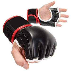 Gants d'entraînement blancs à demi-doigts en PU avec sangle de poignet en velcro pour le sparring et les arts martiaux, unisexe - Product Image 2