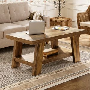 Tavolino da Caffè Stile Fattoria a Doppio Strato con Spazio di Archiviazione per Divani e Soggiorni - Product Image 4