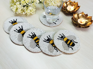 แผ่นรองแก้วรูปผึ้งทำมือประดับลูกปัด - ชุด 6 ชิ้น โดย Creative Art Zone - Product Image 3