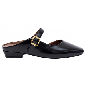 Ann'S Square Toe <b>Backless</b> <b>Loafers</b> Mary Jane Mule Shoes Low Heel Slip On Black Flats - Product Image 2