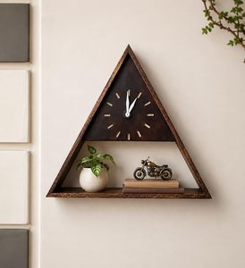 Triangle Wooden Wall <b>Clock</b> Digital <b>Battery</b> Powered Hanging Decorative Feng Shui Design for Living Room Entryway - Product Image 1