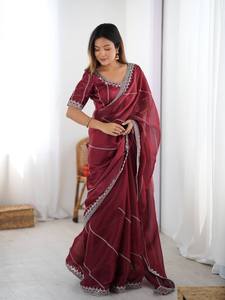 Sari en soie JMC élégant avec broderies fines et finitions raffinées – Tenue de fête et de mariée - Product Image 3