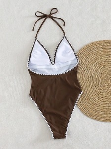 Maillot de bain une pièce en coton de haute qualité pour femme, couleur unie, avec décoration en cristal, coupe haute, service OEM personnalisable - Product Image 3