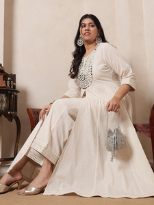 DEEBACO Women's Casual Solid Ankle Length Anarkali Tunic & Palazzo Cord <b>Set</b> Breathable Cotton Long Jumpsuits - Product Image 2