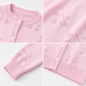 Primavera nuovo design little girls 100% cotone bel collo rotondo modello cardigan rosa ciliegia maglione - Product Image 6