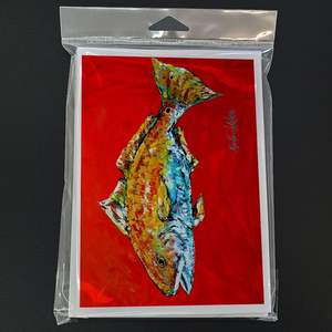 Whimsical A7 Tamaño 5x7 Red Fish Tarjetas de felicitación en blanco Paquete de 8 con sobres Red Fish Red Head Note Cards - Product Image 3