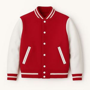 Veste universitaire rouge pour homme avec manches blanches, col rabattu, fermeture à boutons, style preppy, vêtement d'automne - Product Image 4