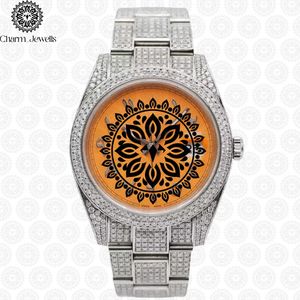 Montre de luxe pour homme Charm_Jewells en acier inoxydable, cadran analogique 40 mm, lunette sertie de diamants, verre cristal, mouvement mécanique, étanche 10 bars - Product Image 3