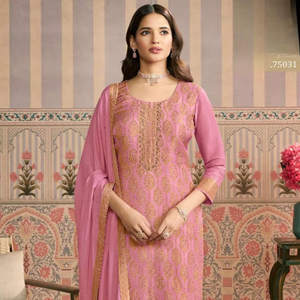 Salwar Kameez semi-cousu en viscose Lotus Simmer avec broderie jacquard, style moderne pour fêtes, mariages et Diwali - Product Image 1