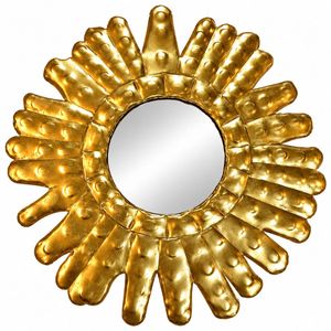 Espejo de pared redondo de lujo con diseño de rayos de sol dorados, pieza de arte decorativa de metal sagrado, espejo colgante moderno hecho a mano para sala de estar - Product Image 1