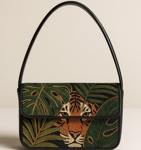 Bolso de hombro con bordado de tigre y cuentas, bolso de mano étnico hecho a mano con temática de la selva, bolso de mano de moda para mujer, bolso de noche para fiesta - Product Image 1