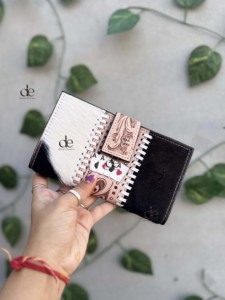 Hand Tooled Carving Cards Wallet Clutch Phone Case Stylish Cowhide <b>Fur</b> Leather Wallet Multi Uses Western Leather Wallets - Product Image 4