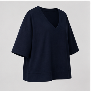 เสื้อยืดโอเวอร์ไซส์คอวีแขนยาวสีน้ำเงินเข้มสำหรับผู้หญิง รุ่น WTS-0070 - Product Image 3