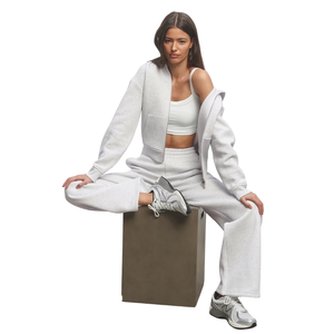 Pantalon de jogging gris chiné pour femme, coupe droite décontractée, ample, en mélange de coton confortable, pour la détente et le sport - Product Image 4