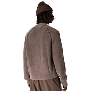 Chaqueta Bomber de Punto Acanalado Marrón Oscuro para Hombre, Chaqueta Bomber Casual con Cierre y Puños y Dobladillo Acanalados, Chaqueta de Moda - Product Image 6