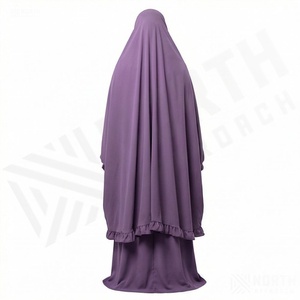Conjunto de Abaya de Dos Piezas con Khimar Largo, Talla Grande, para Fiestas Nocturnas, Largo hasta el Suelo, de Poliéster, para Mujeres Musulmanas, Venta al por Mayor, Modesto, con Cuentas, Ligero - Product Image 2