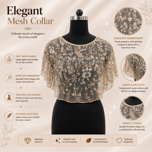Luxury Champagne Gold Embroidered Mesh Collar Cape for Women Sheer Lace Overlay Beaded Detachable Shawl Formal Party <b>Accessory</b> - Product Image 5