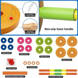 Haltères et barres d'haltères pour enfants, jouet réglable en plastique avec poignée en mousse, remplissable de sable/eau, jouet d'entraînement pour développer les capacités motrices - Product Image 5