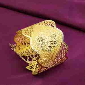 กำไลข้อมือทองชุบ 14K 18K 24K แบบขายส่ง กำไลข้อมือทองเหลืองลายฉลุแบบกว้าง พร้อมตัวล็อกแบบโซ่ กำไลข้อมือแฟชั่น - Product Image 1