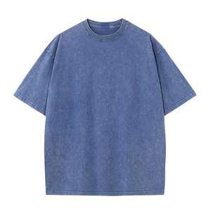 T-shirts bleus unis délavés à l'acide, les plus vendus en 2026, pour hommes, anti-plis, personnalisés, style vintage, coupe oversize, pour le streetwear - Product Image 1