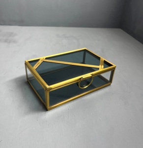 ARTISAN DESIGN Luxury Brass Black Glass Jewelry <b>Box</b> Storage <b>Trinket</b> Organizer Wedding Gift <b>Box</b> for Rings & Necklaces brass finis - Product Image 3