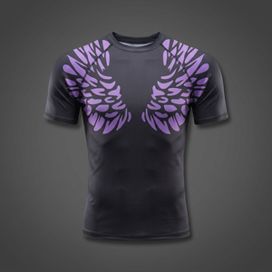 Camiseta de Compresión para Mujer, Negra, Manga Larga, Transpirable, con Estampado de Alas Púrpuras y Logotipo Sublimado en la Parte Delantera, para BJJ y MMA - Product Image 3