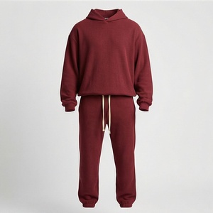 Ensemble de survêtement unisexe marron à capuche, sweat-shirt et pantalon en coton de couleur unie, coupe décontractée, pour l'automne - Product Image 1