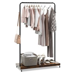 Rolling Garment Rack with Hanging <b>Hooks</b> and Bottom Storage <b>Shelf</b> Convenient Clothes Organiser - Product Image 3