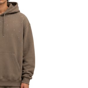 Sweat à capuche oversize en polaire taupe pour homme, motif étoile en strass, en coton épais, style streetwear, décontracté, hiver, OEM - Product Image 4
