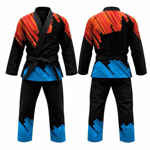 Conjunto de Kimono de BJJ para Hombre en Negro, Azul y Naranja con Sublimación y Cinturón - Product Image 1