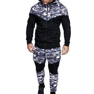 OEM Men's Fleece Camouflaged Color Panel <b>Zip</b>-Up Tracksuit Fashion Streetwear Men's Casual Sportswear Tracksuit Set - Product Image 1