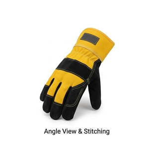 Heavy Duty Industrial Cowhide Split Leather Work Safety Gloves High Visibility Back <b>Strip</b> Cotton <b>Fabric</b> & Heat Cut Resistant - Product Image 3