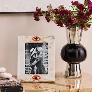 High Quality Handmade White Marble <b>Photo</b> <b>Frame</b> with <b>Black</b> Strips Natural Stone Design for Luxury Home Decor Office Display - Product Image 4