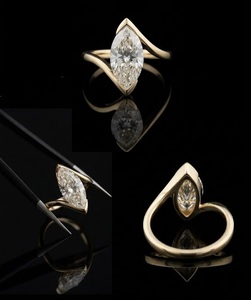Anillo de compromiso de oro macizo de 14K con diamante marquise cultivado en laboratorio de 1.50CT certificado por IGI, VVS-VS E-F, media engaste, para mujer - Product Image 2