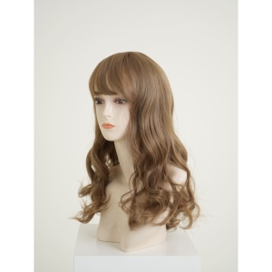 Peluca Sintética Coreana Premium Resistente al Calor, Peluca Larga y Voluminosa con Ondas en S y Flequillo, Rubio Mocha - Product Image 1