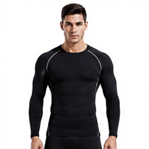HAWK SPORTS INDUSTRIES Haut de sport à manches longues en polyester tricoté pour homme, col rond, couleur unie, séchage rapide, couche de base sportive 140g - Product Image 1