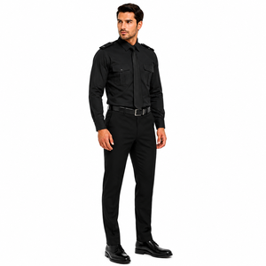 Men's <b>Black</b> Cotton Seamless Fusing Security Uniform Set Long Sleeve Shirt <b>Pants</b> Epaulettes Needle Detection Guard <b>Work</b> Wear All - Product Image 3