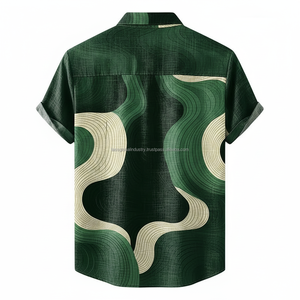 Camisa Casual de Verano para Hombre, Diseño Personalizado ODM, Transpirable, Ligera, con Estampado 3D de Ondas Abstractas, Verde Vintage - Product Image 2
