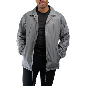 Men's Gray Waterproof <b>Coach</b> Jacket Casual Turn-down Collar Polyester Shell Regular Fit Autumn Outerwear - Product Image 1
